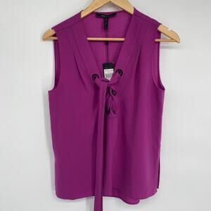 BCBG Top Women’s XS Purple Lace Up Feminine Professional Career